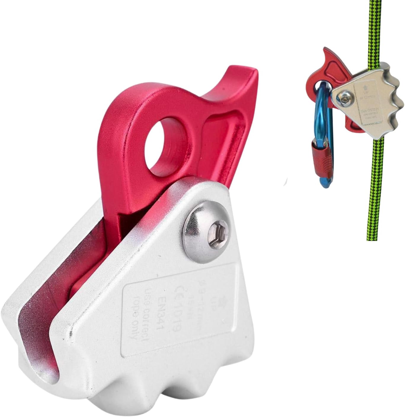Descensor de Escalada de Parada 15 KN Agarrador de Cuerda de Escalada Autofrenante para Pinza de Cuerda de 9-12 mm, Equipo de Escaladas de Anillo de Rappel para Bomberos