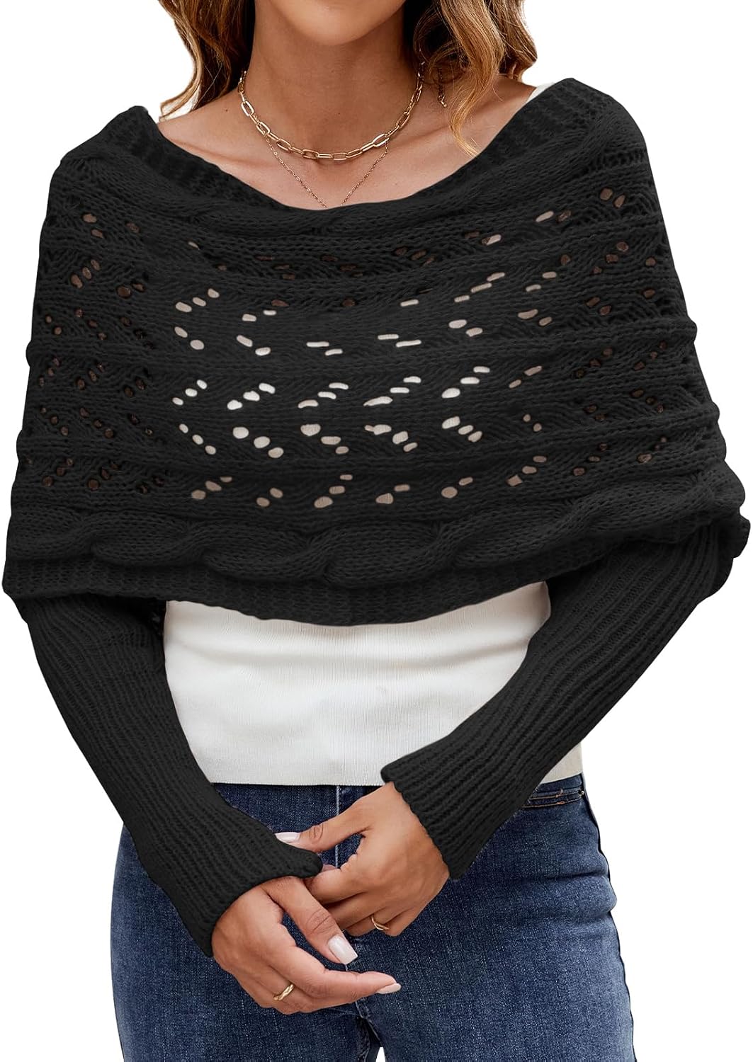 Bufanda Con Mangas Poncho de Punto para Mujer Manta Mantón Invierno